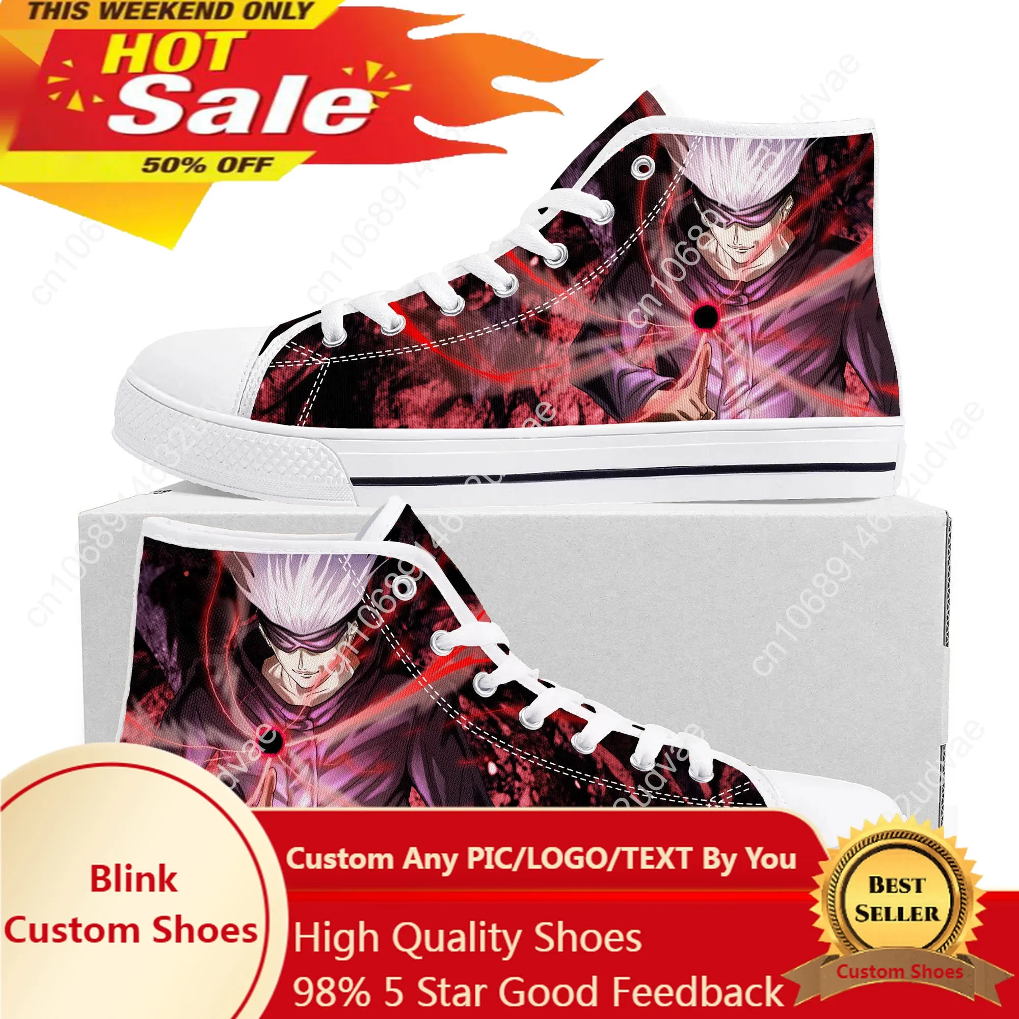 Satoru Gojo Jujutsu Kaisen Hoge Top Sneakers Hoge Kwaliteit Heren Dames Tiener Canvas Sneaker Casual Paar Schoenen Custom Schoen