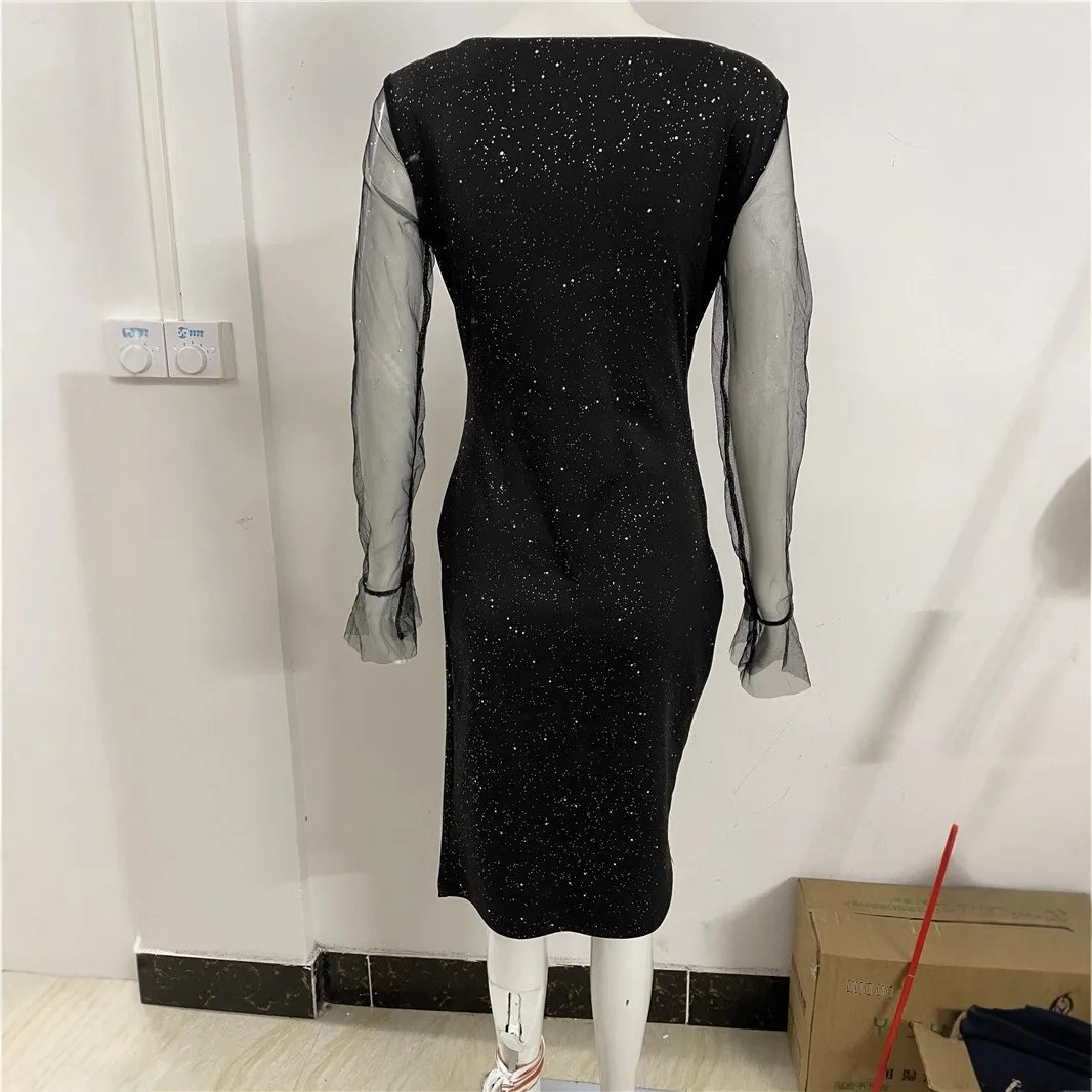 Moderne Sle dames V-Ne Bodycon Dr Sparkling Rhinestone Me avondjurk midden taille polyester stof lang Sve