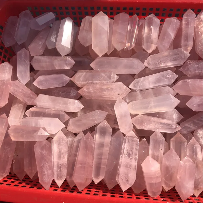 Natural Rose Quartz Crystal Double Terminated Point Wands for Healing