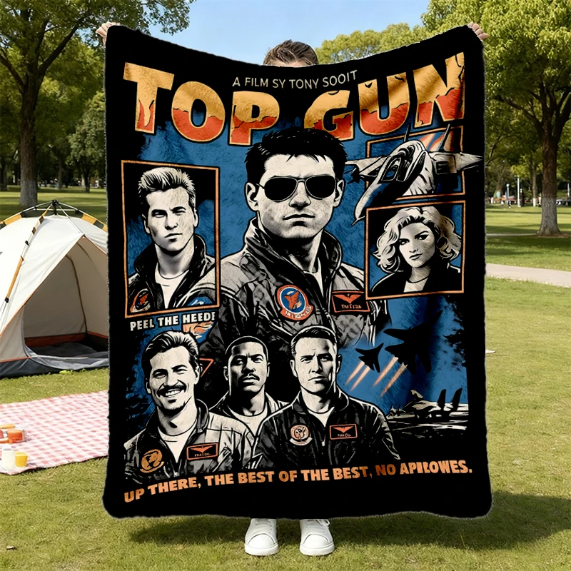 Flannel Throw Gun 1986 Graphic Flannel Blanket, Maverick Iceman Goose Ensemble Cozy Blanket, Tony Scott 80s Film, Feel T