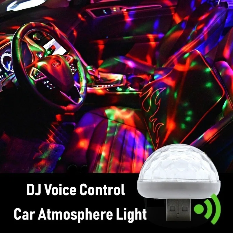 Car USB RGB Atmosphere Lights Mini DJ Voice Control Atmosphere Lights Auto Interior Portable USB Environment Lights Plug Play