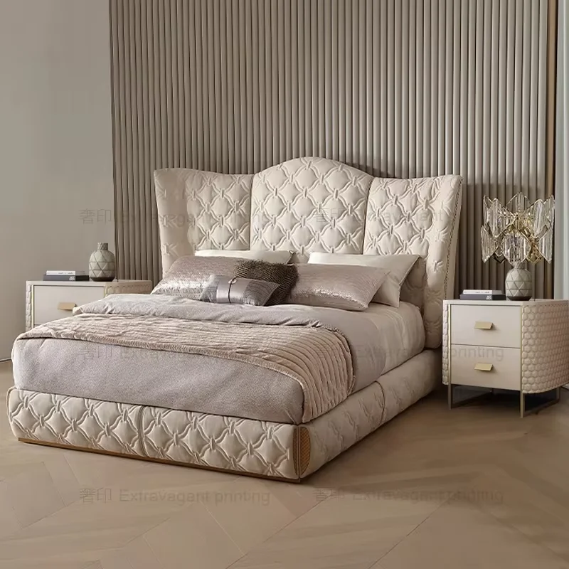 Luxury Queen Bed Leather Princess Bedroom Double Floor Modern Double Bed Adults Designer Crown Camas De Dormitorio Furniture