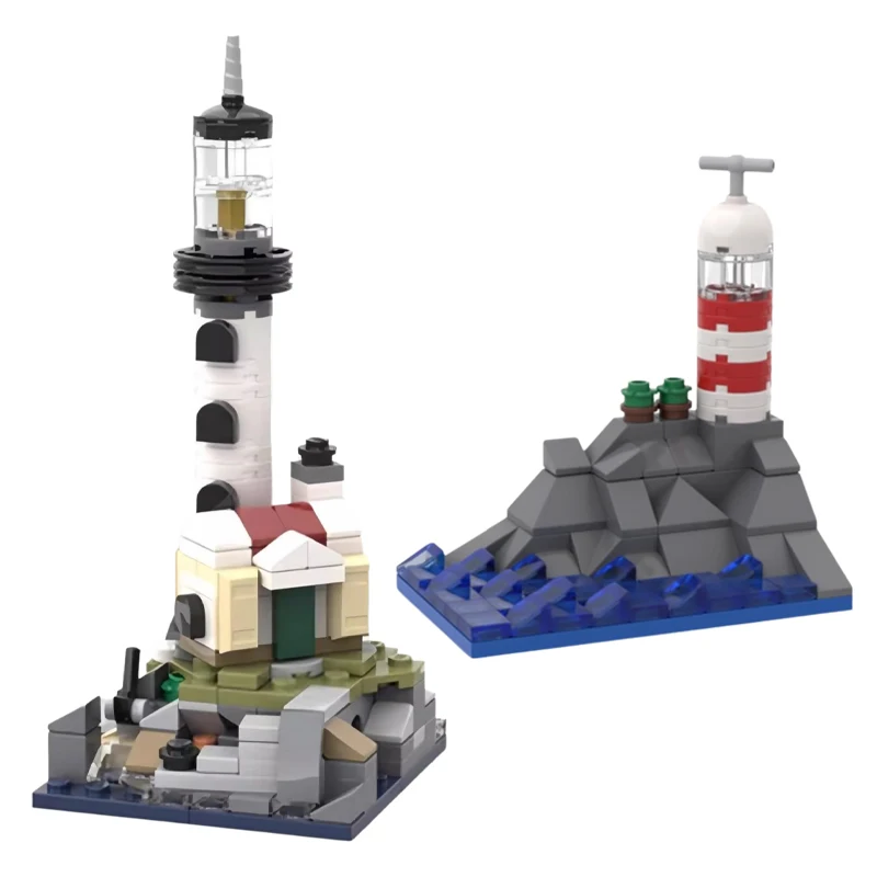 MOC Kreatives Miniatur-Szenen-Modell eines Mini-Leuchtturms aus Bausteinen, Lehrreiches Montage-Spielzeug für Kinder, Geburtstagsgeschenk, Dekoration – Detail 5