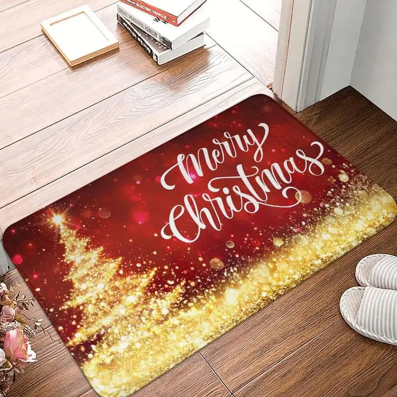 VIKAMA Holiday Doormat Red Xmas Pine Branch Bauble Snow Dot Pattern Anti Slip Rug For Entryway Hallway Xmas Home Decor view 4