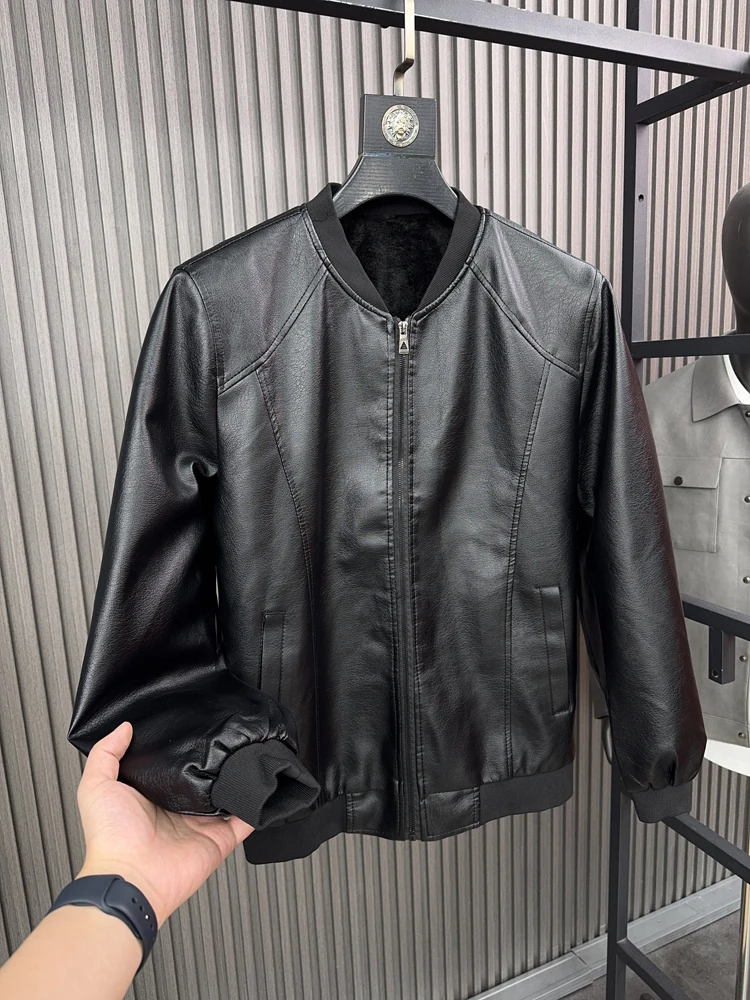 

Svip Faionable Waed Leather Jaet Thiened Fce Casual Stand Collar Comfortable Warm Autumn Winter Men's Jaet