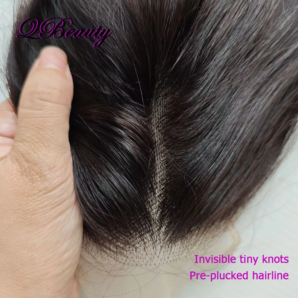 شعر بشري 5*5 دانتيل إغلاق دانتيل شفاف منتفخ مسبقًا جزء مجاني 22 بوصة شعر هندي طبيعي أسود حريري مستقيم QBeauty