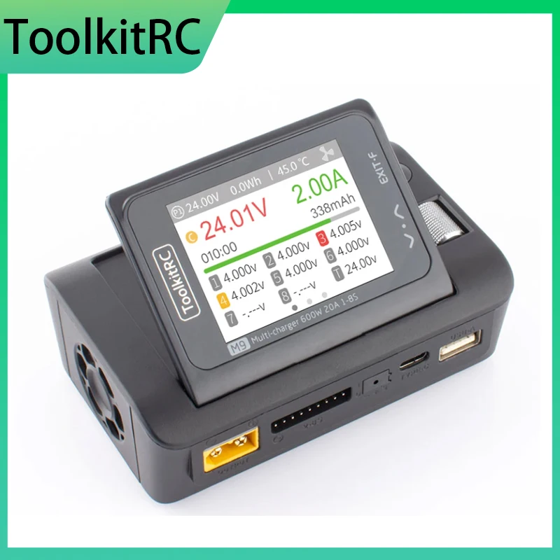 ToolkitRC M9 600W 20A USB Fast Charing DC Smart Charger Adjustable Screen Angle with Audio Function 1-8S Lipo LiFe