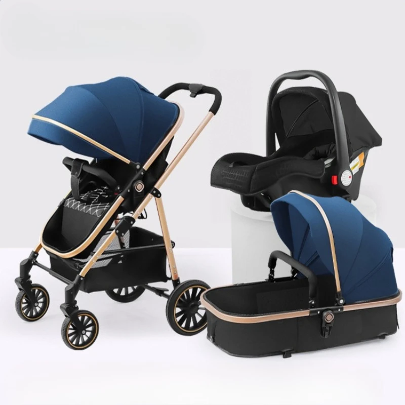 

3-in-1 Baby Strollers High Landscape Large Wheel Baby Stroller Can Sit and Lie Two-way Push Travel Stroller with 0-4 Years Baby