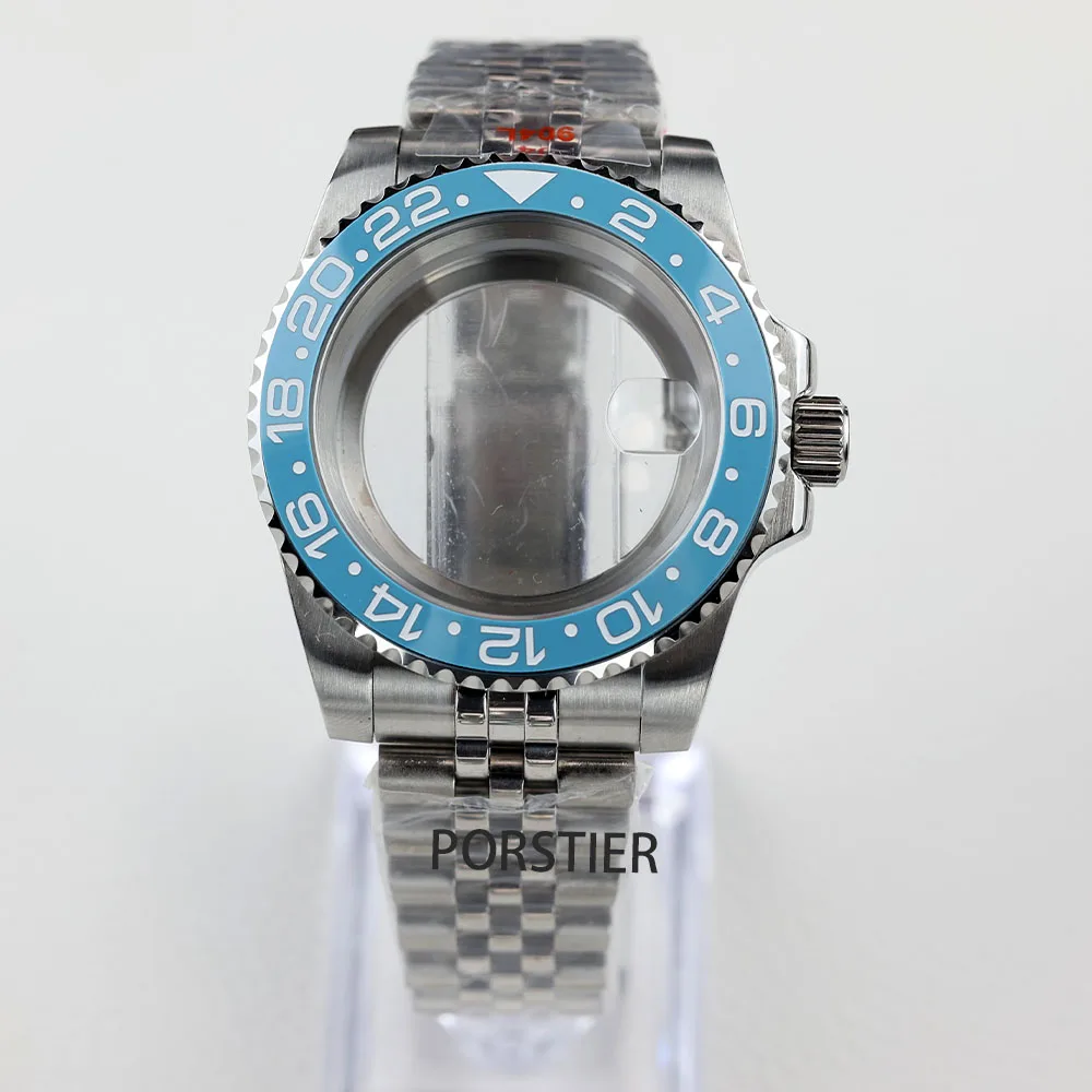 40mm NH35 Case Ice Blue Ceramic Bezel Sapphire Crystal Water Resistant for NH35 Nh36 Automatic Movement Sub GMT Watch Case