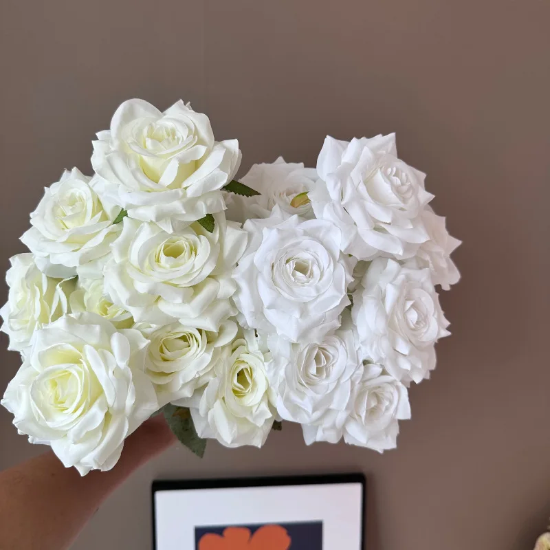 باقات ورود ماسية صناعية ، زهور مزيفة ، عقد زهور ، مشهد زفاف ، غرفة عرض ، ديكور منزلي ، حفلة ، هدايا ، باقة واحدة ، 9 رؤوس #4