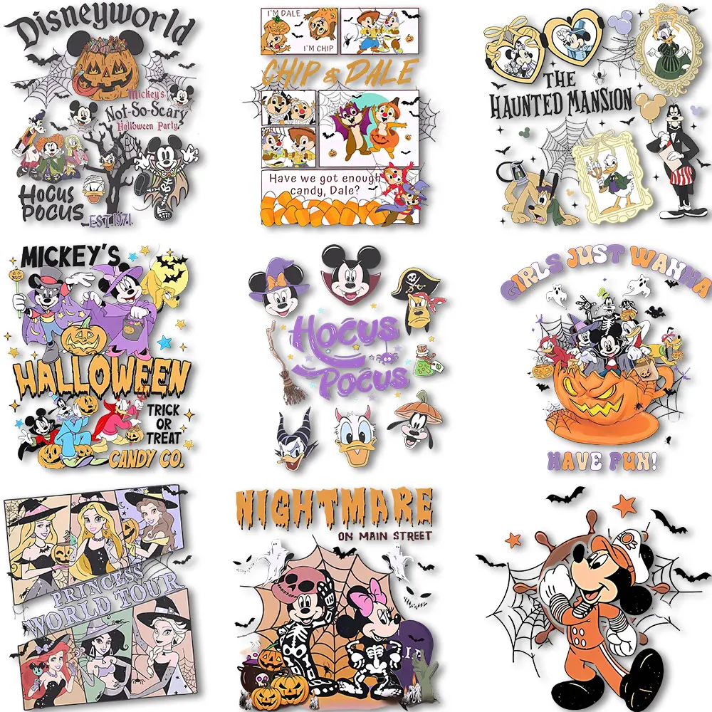

Halloween Iron on Decals Mickey and Friends Heat Transfer Stickers for Clothes Thermal Patches on Tshirts