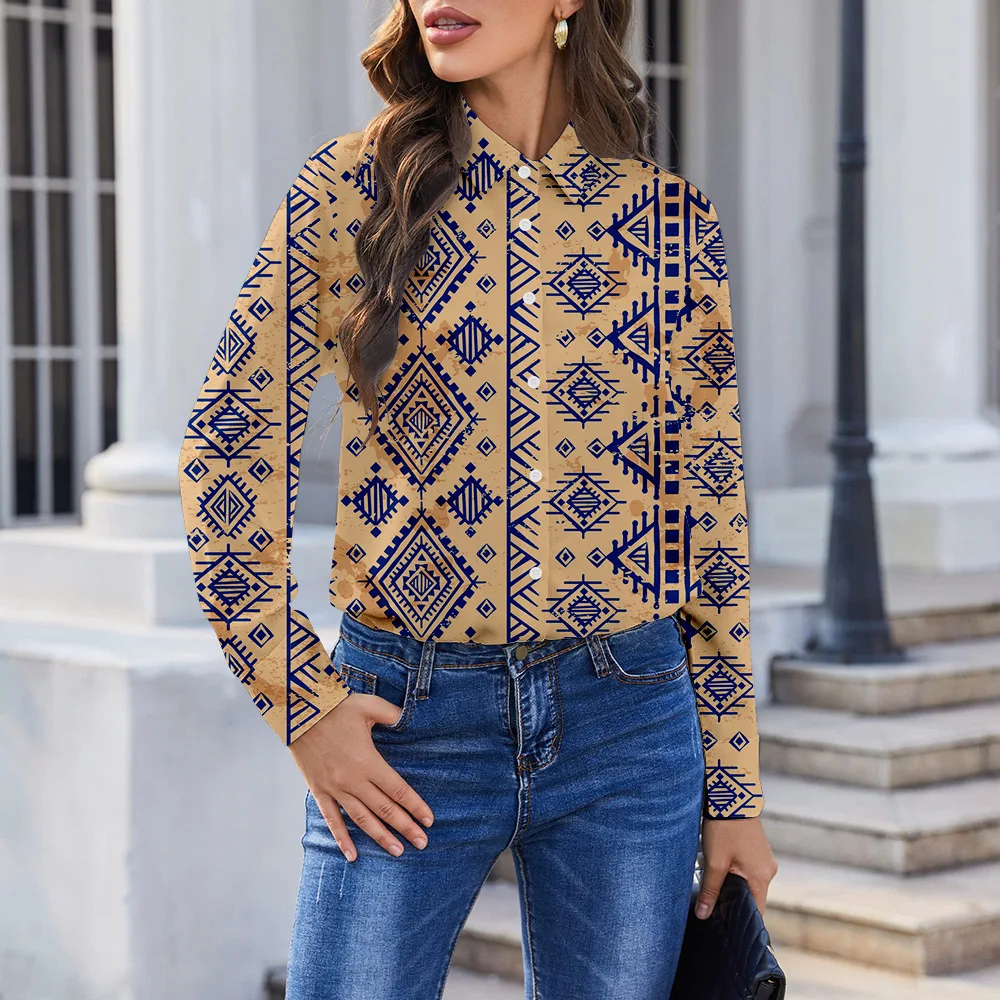 Women's Long Sleeved New Shirt With Exquisite Buttons For Commuting Retro Pattern 3D Digital Printing Casual Blouse Autumn 2024