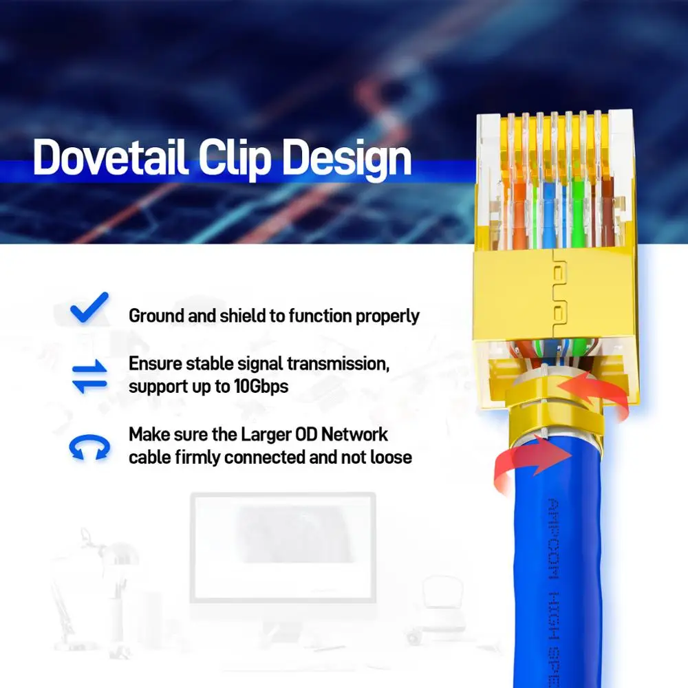 AMPCOM CAT7 RJ45 Connector with Load Bar, Two-Piece Suit 10Gbps STP Modular Plug for Cat7 CAT6A 23-26AWG Shielded Ethernet Cable