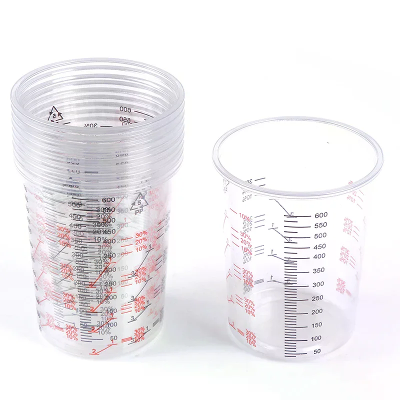 10Pcs 600ml Disposable Clear Plastic Paint Mixing Cups Mixing Pot Paint Mixing Calibrated Cup Accurate Paint Liquids