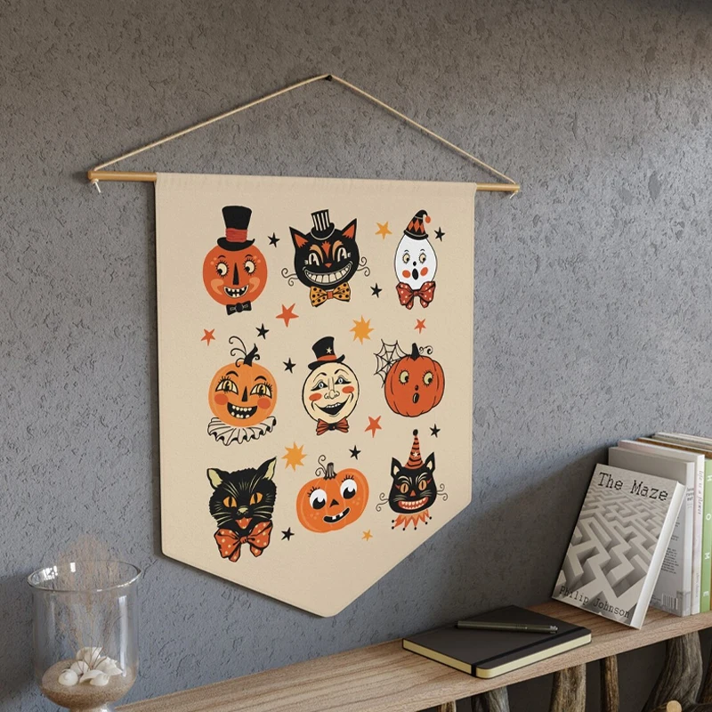 

Vintage Halloween Black Cat Pennant Banner Spooky Primitive Pumpkin Flag Home Wall Art Hanging Decorate Festival Party Supplies