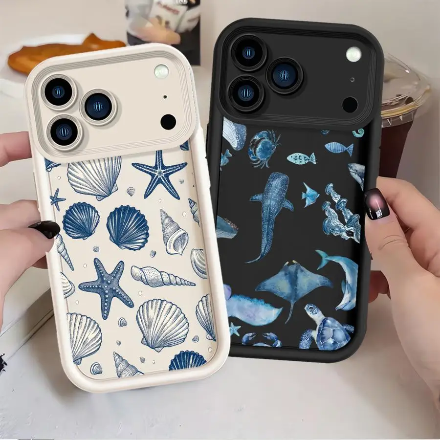 Custodia per iPhone XR 13 12 11 Pro Max 17 Air XS Max 15 16 14 Plus 16e Cover morbida Cartoon Ocean Art