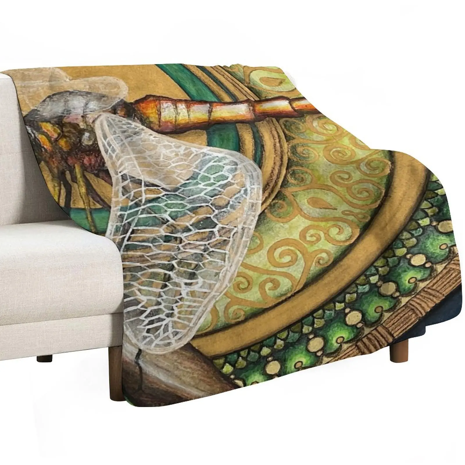 Dragonfly in front of mandala Throw Blanket Decorative Throw Comforter Hair Weighted Warm halloween Blankets