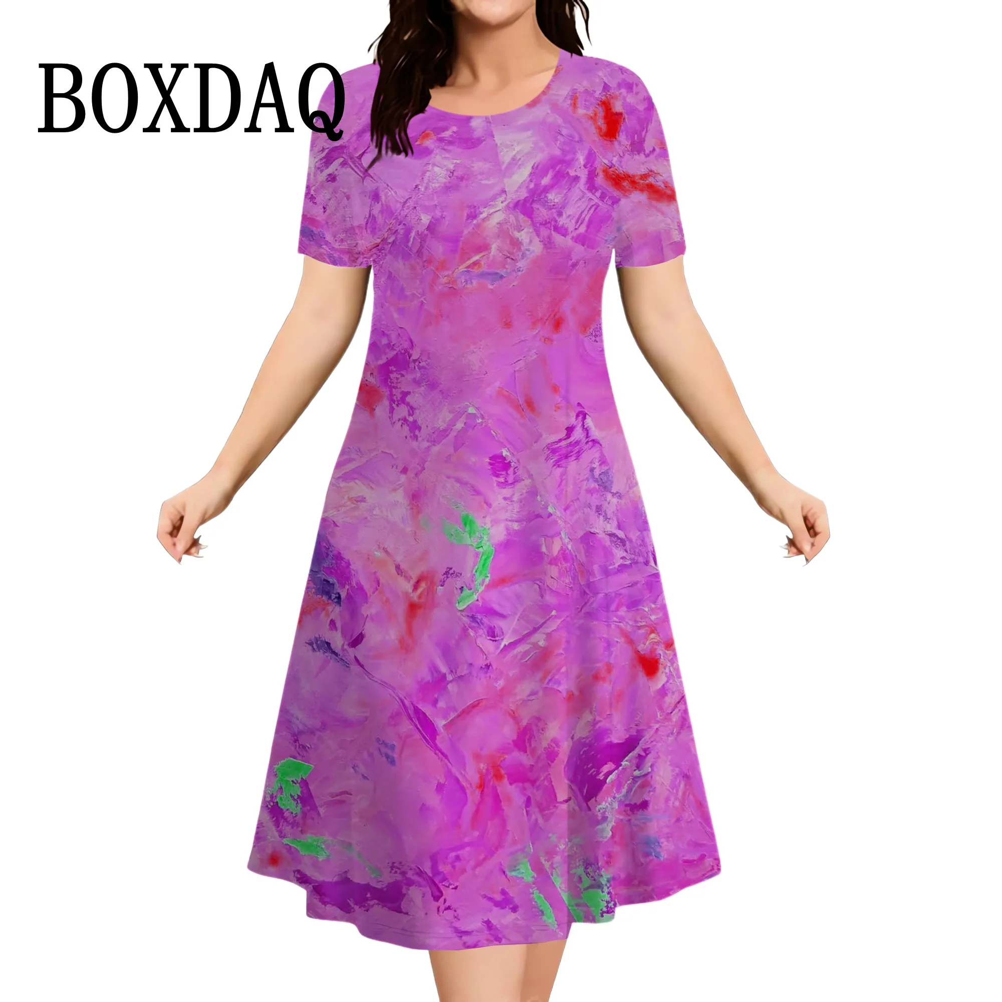 Colorful Tie Dye Summer Dress Women's Short Sleeve Round Neck Clothing Street Casual Abstract Painted 3D Print Dresses Plus Size