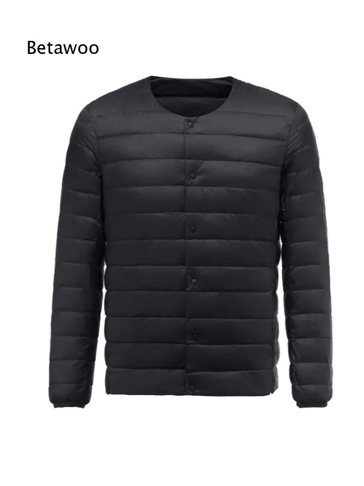 Autumn Winter Mens Quilted Light Down Inner Top Round Neck Snap Closure Elastic Sleeve Cuffs Portable Warm Layering Garment