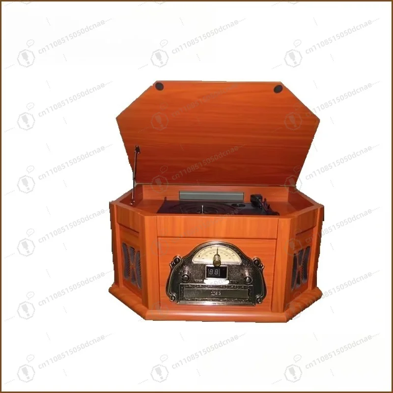 1960s Retro Style Hi-Fi Stereo Trophy Shaped Needle Phonograph Classic Wooden Turntable Vinyl Player Cassette CD Playback