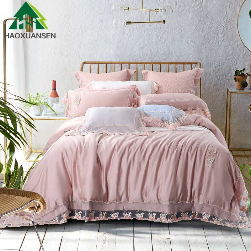 

Romantic Lace 4/7Pcs Bedding Sets Long Gauze Skirt Hem Quilt Cover Pillowcase Sheets Bedspread Cushion Cover 1000TC Fabric