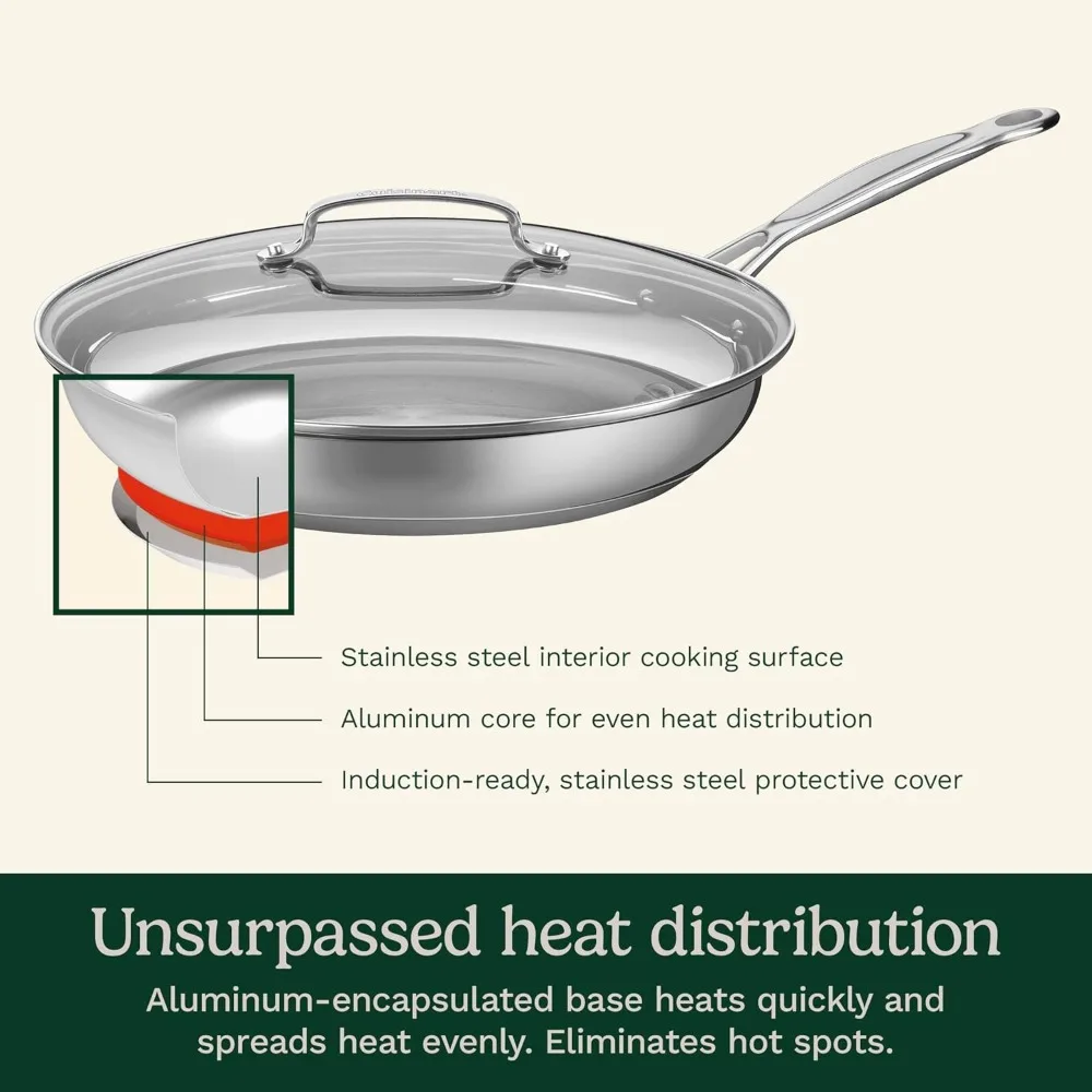 

12-дюймовая индукционная сковорода со стеклянной крышкой — ровный распределение тепла, антипригарная поверхность для профессионального приготовления пищи