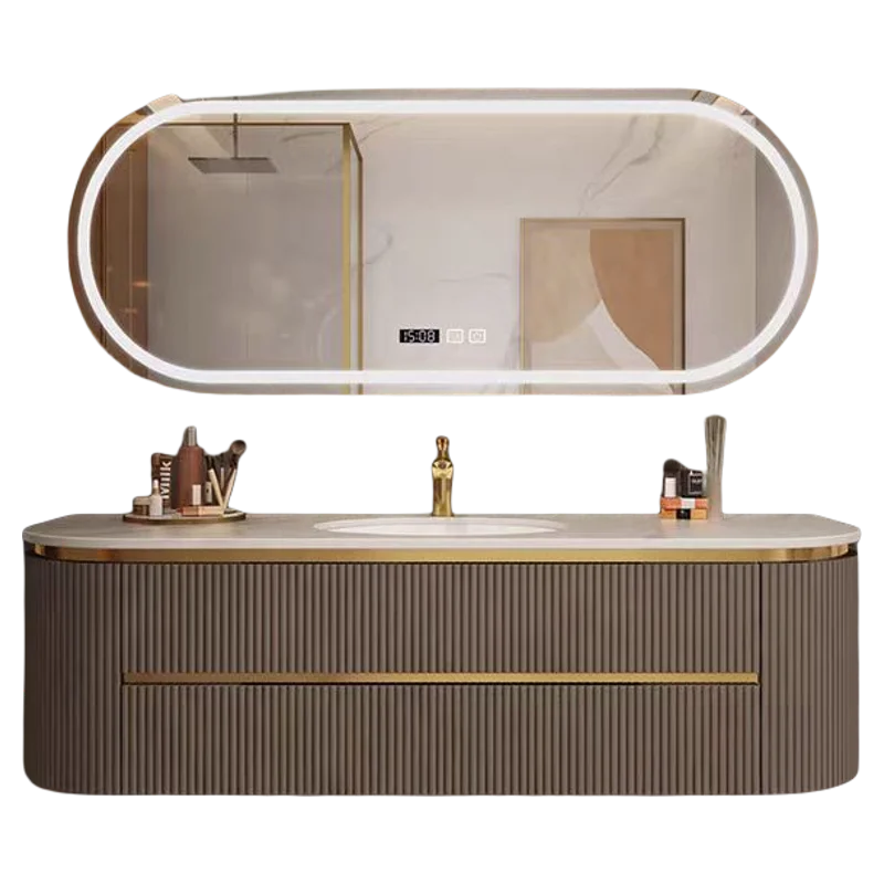 Light Luxury Bathroom Cabinet, Rock Slab Ceramic Seamless Basin, Washbasin Combination Bathroom Washbasin, Semi-circular Arc