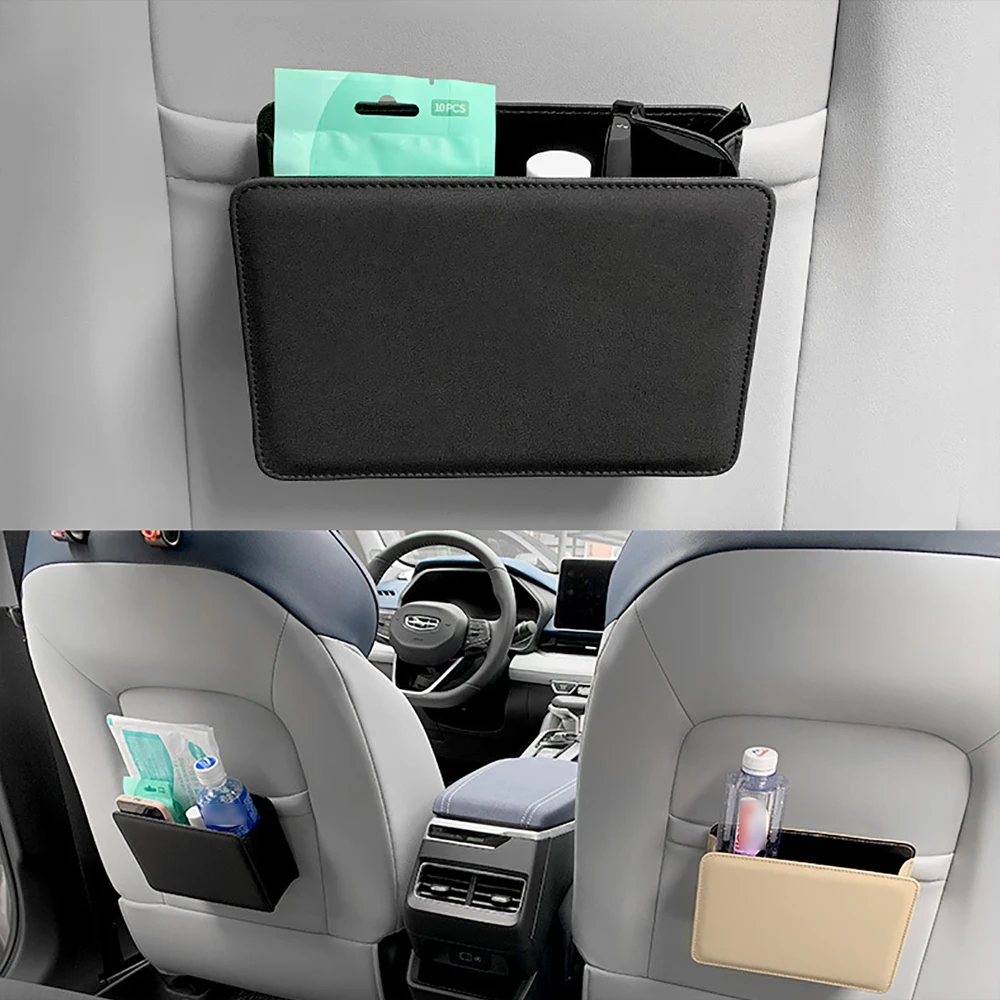 Car Side Door Storage Box PU Leather Phone Pouch Multi-pocket Car Organizer Seatback Hanging Storage Bag Multifunction Trash Can