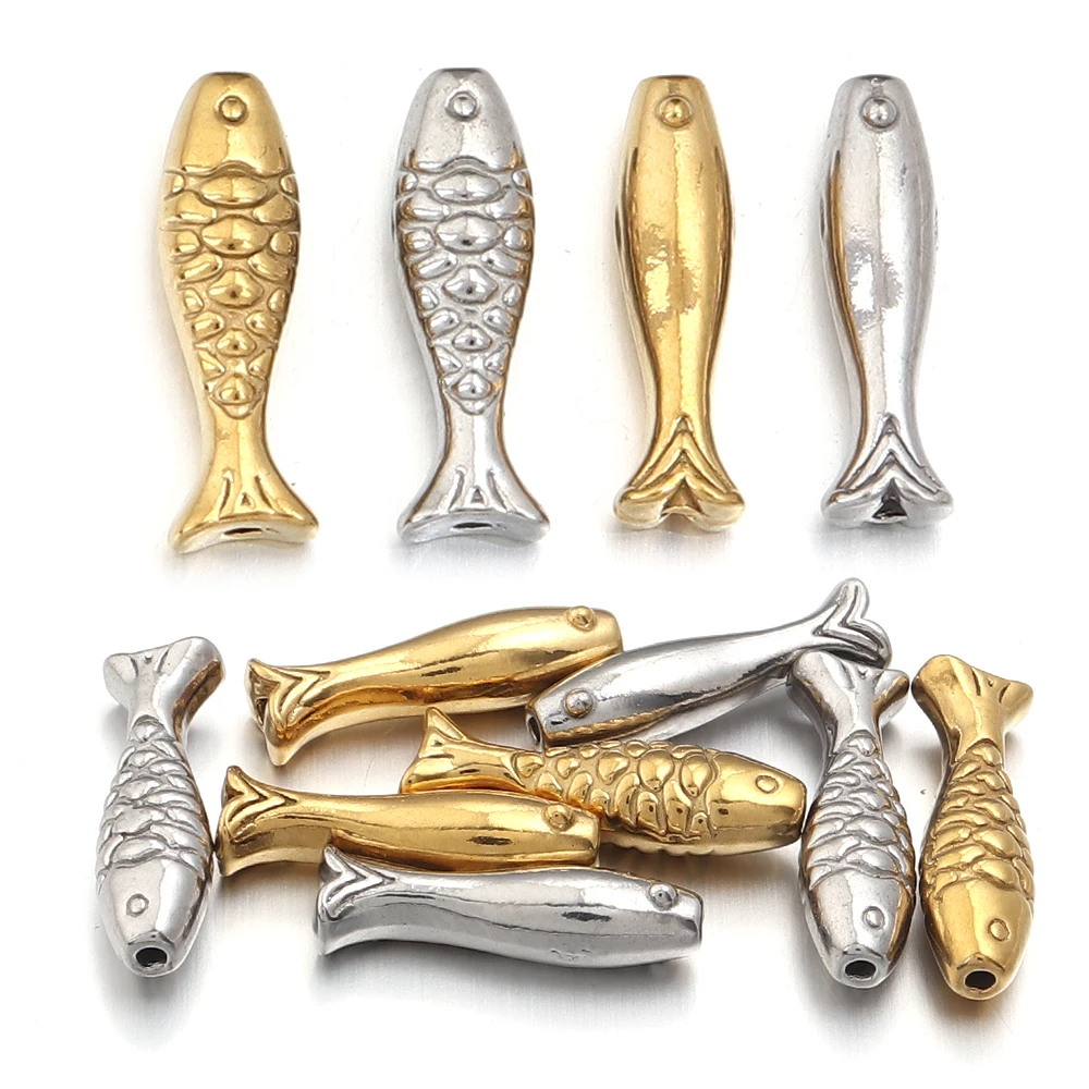 5pcs 14mm Stainless Steel Small Fish Beads Charm Loose Spacer Bead for Jewelry Making Bracelets Needlework Necklace Crafts view 3