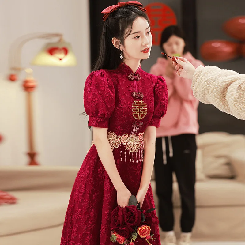 

Красное свадебное платье-ципао для гостей, длинное вечернее платье в китайском стиле, новая модель 2024 года