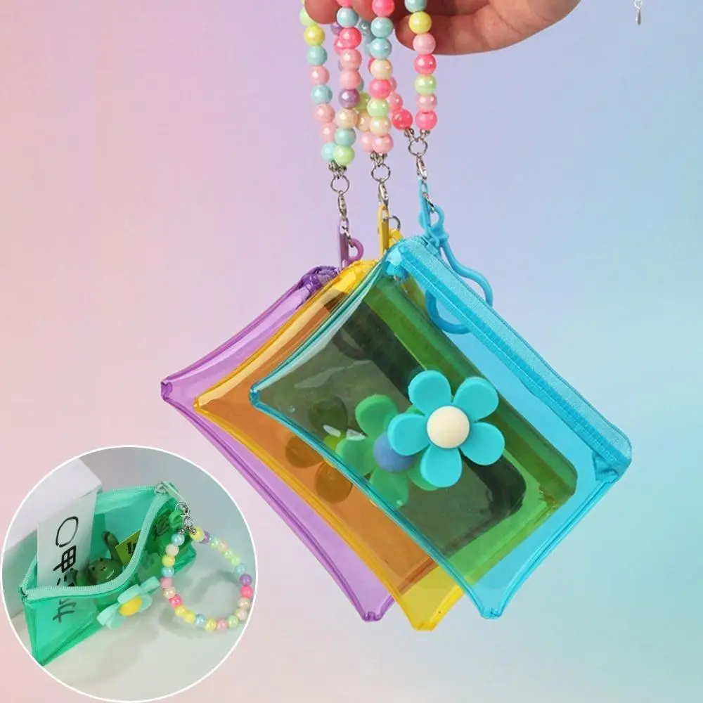 

Красочный ПВХ прозрачный кошелек для монет Ins цветок бусина цепочка для карт сумка портативный кошелек на молнии кошелек ключ наушники мини-сумка для хранения