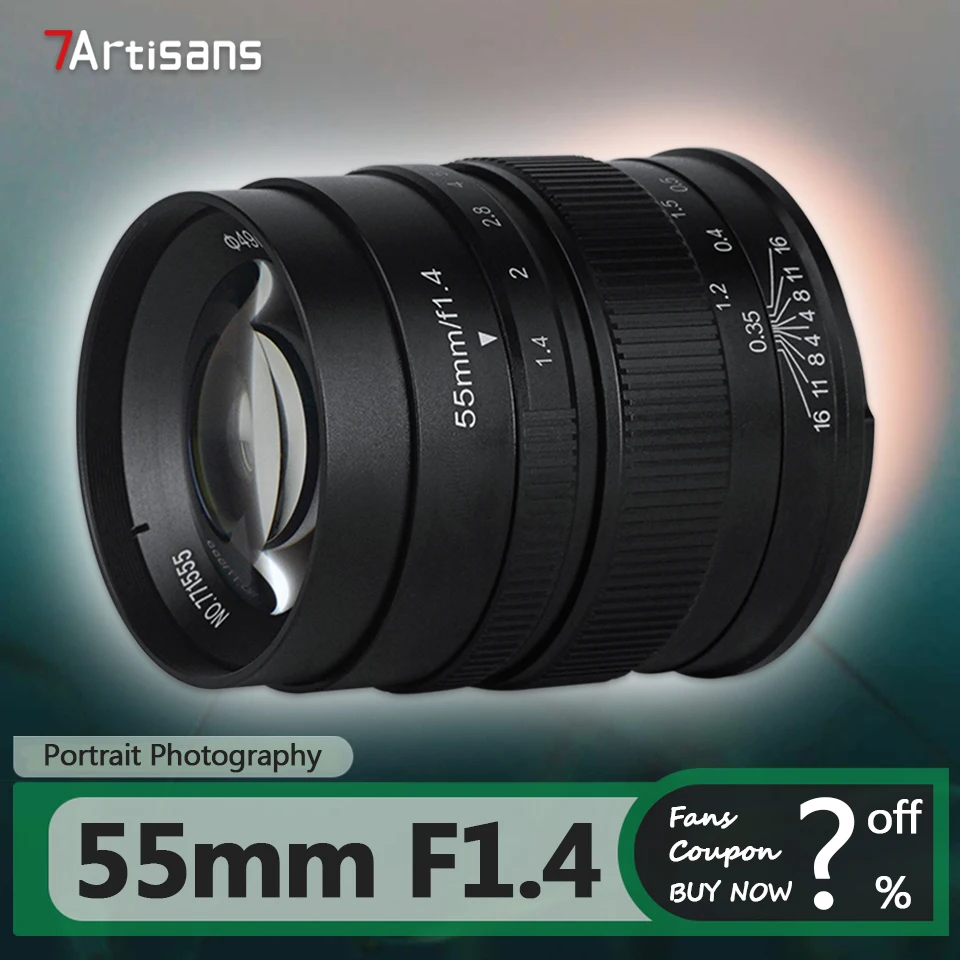 

7artisans MF 55mm F1.4 APS-C Medium Telephoto Humanities Large Aperture Camera Lens for Sony E Fujifilm XF Canon EOS-M M43 Mount