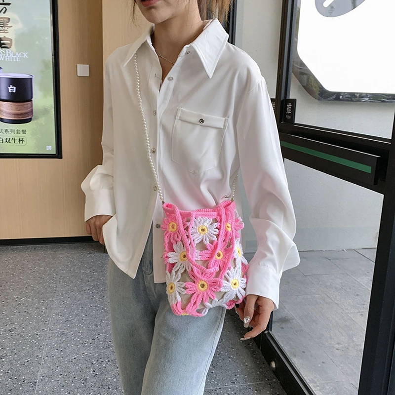 الجانب الأيسر تصميم نسج الحياكة زهرة نسج حقيبة كتف 2025 الاتجاه الجديد مطرز حقيبة كروسبودي حقائب السفر والمحافظ #4