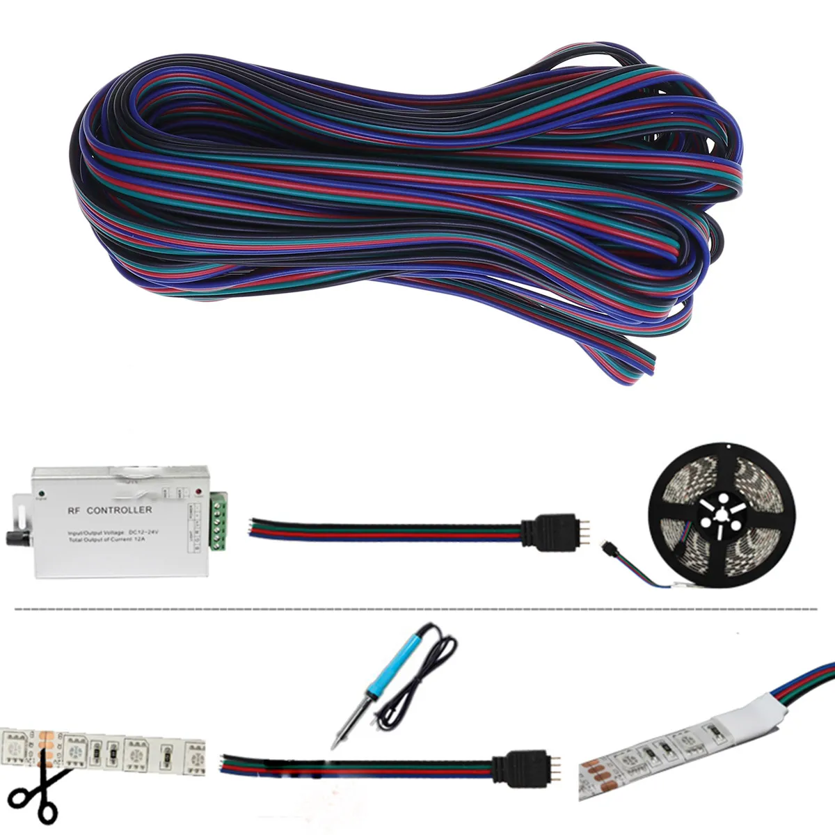 

10-метровый соединительный кабель для светодиодных лент RGB, без пайки, без инструментов, длительный срок службы, совместим с ленточными светильниками
