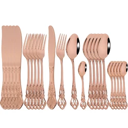 Rose Gold Flatware Set Stainless Steel Dinnerware 6/24Pcs Dinner Knife Fork Spoons Cutlery Kitchen Dinner Complete Tableware Set