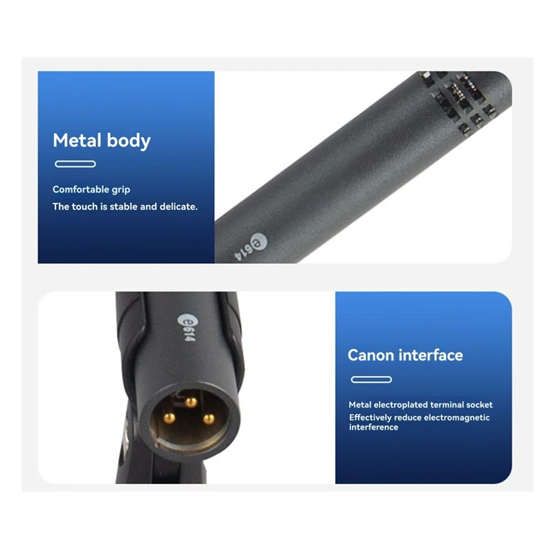 E614 Condenser Instrument Microphone Drum Shaped Instrument Megaphones with Clamp Mount Mic for Stage Performance-A74P