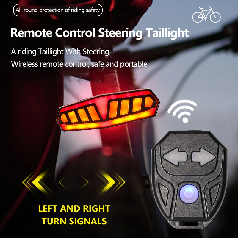 Bicycle Turn Signals Light Bike Rear Light Brake Lights Wireless Remote Control Safety Warning Taillight Cycling Accessories