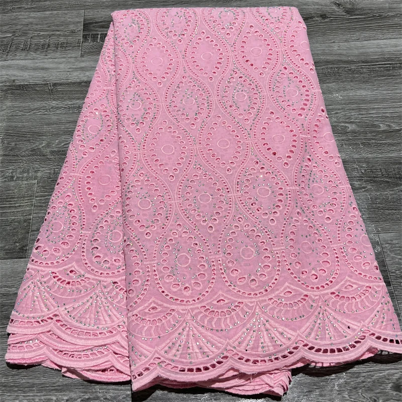 White African Dry Cotton Lace Fabric 2024 High Quality 5 Yard Hole Swiss Voile Lace Nigerian Fabric Party Dress for Women A3850