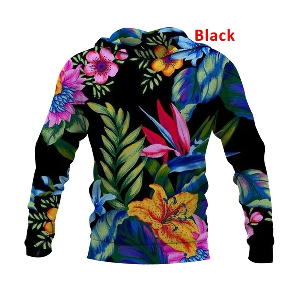 Yaz renkli Hawaiian Palm Motif 3d baskı uzun kollu kişilik Hoodies Hip Hop kazak gömlek