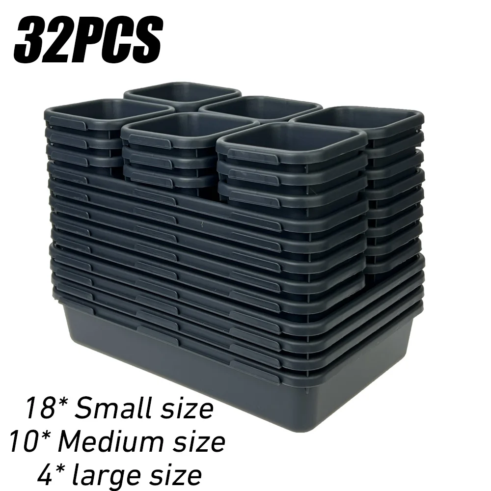 32 Stuks Bureau Lade Organisatoren 3 Size Plastic Grijpende Ondiepe Tool Organizer Lade Verdelers Afscheiders Opbergbakken Container