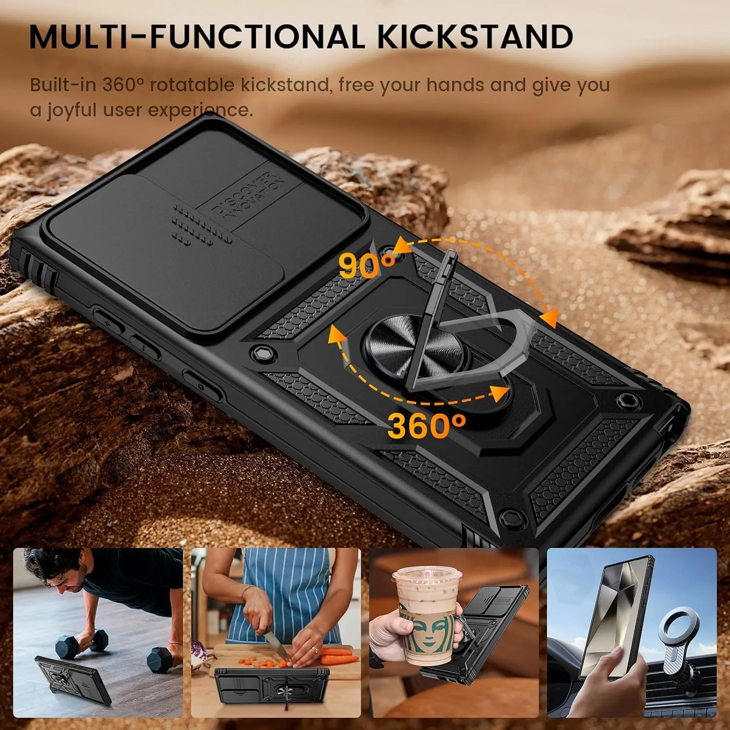 Case For Samsung Galaxy S24 Ultra S23 Ultra S22 Plus S23 FE A54 A15 A53 Slide Camera Heavy Duty Protective Magnetic Ring Covers