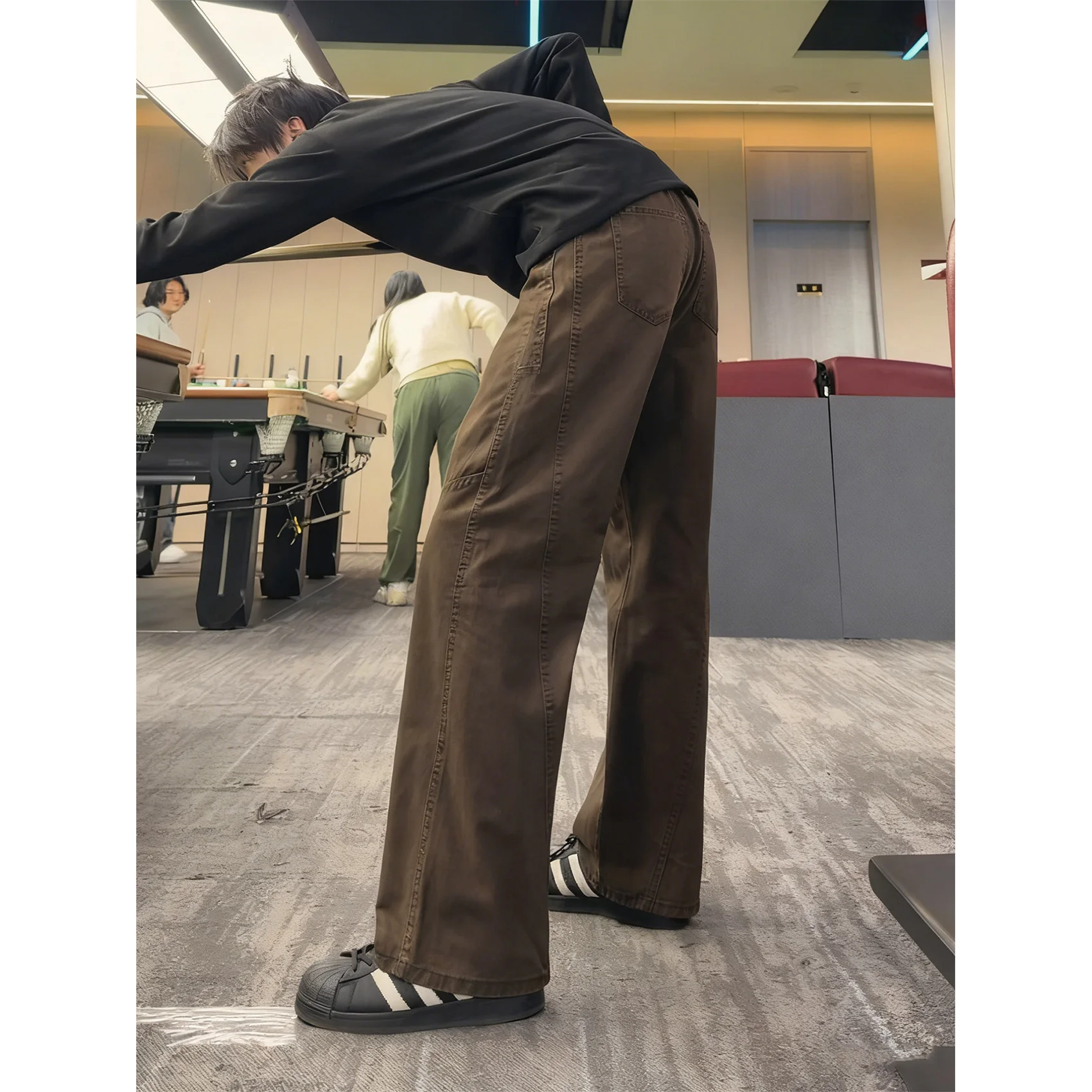 2026 New Summer Men Cotton Cargo Pants Loose Wide Leg Floor-length Trousers Stitched Detail CityBoy Casual Pants