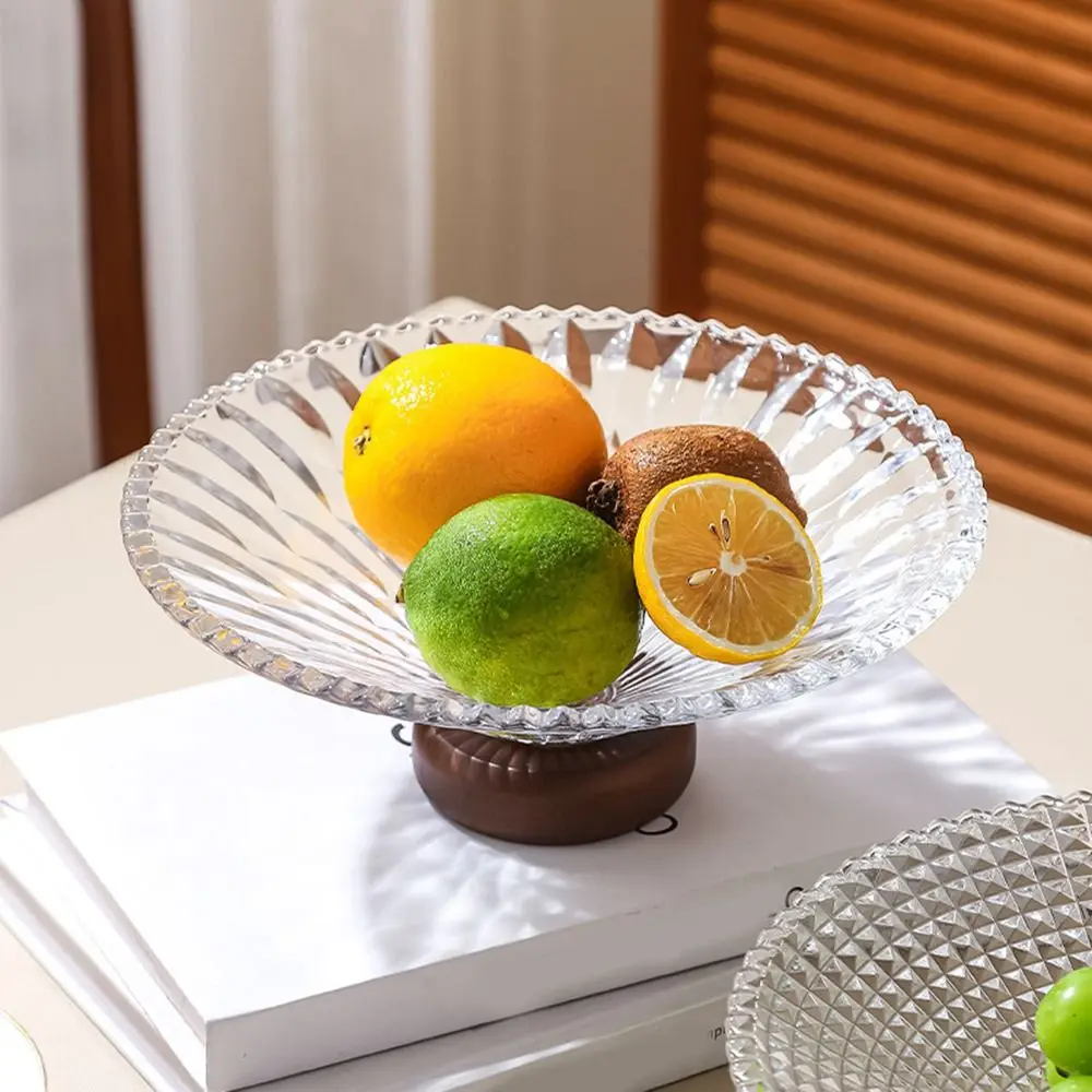 

Exquisite Transparent French Glass Berry Tray Decorative Wood Base Crystal Snack Platter Large Capacity Fruit Plate Living Room