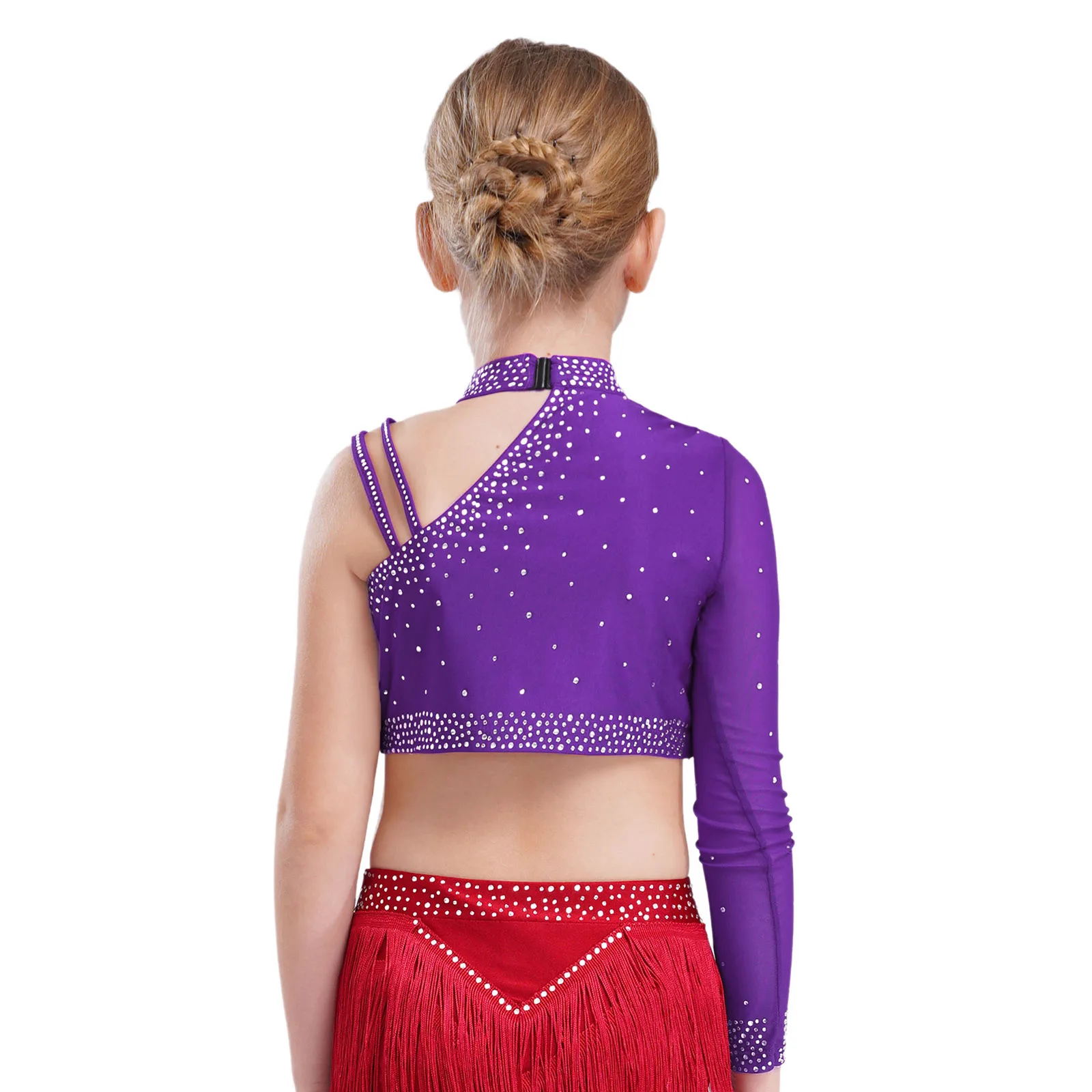 Enfants filles patinage artistique Ballet danse gymnastique acrobatie tenue une épaule strass haut court avec short bandeau