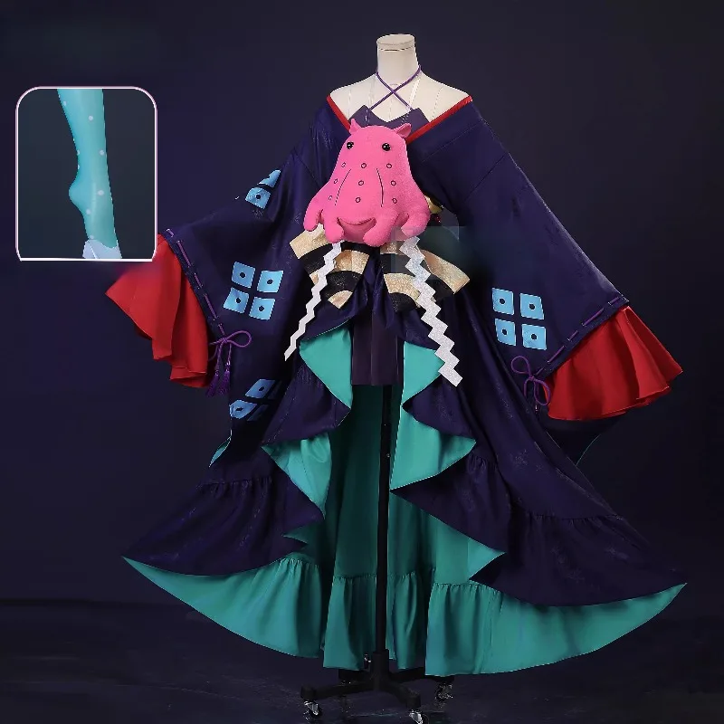 

Anime Yachiyo Runami Cosplay Costume Dark Pattern Jacquard Fabric Long Dress with Pink Toy Full Set for Women Theme Party