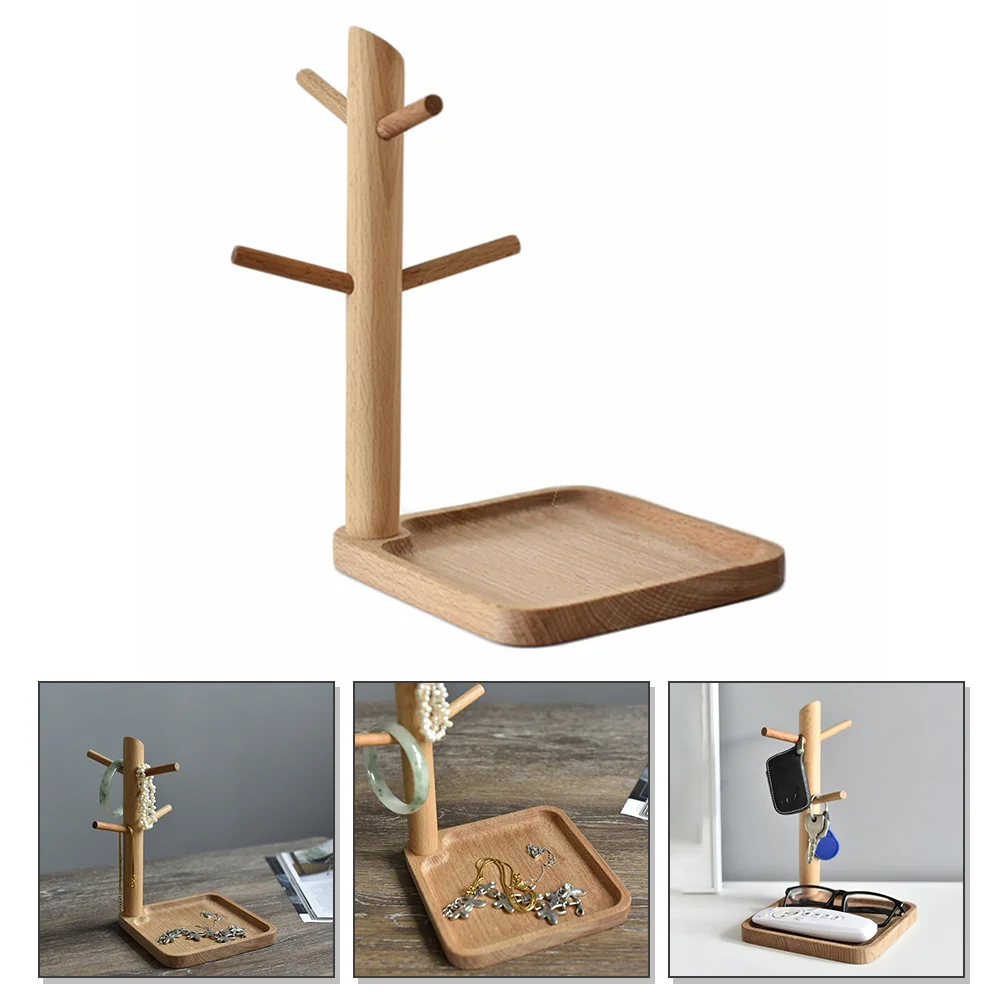 

Wooden Key Tray Entryway Key Holder Wood Jewelry Storage Rack Home Organizer Jewelry Display Holder