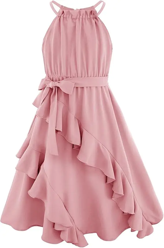 

Snvdzo Tween Girls Halter Tie Back Tiered Ruffle A-Line Flowy Dress For Wedding Birthday Evening Party Prom Banquet Dress2026
