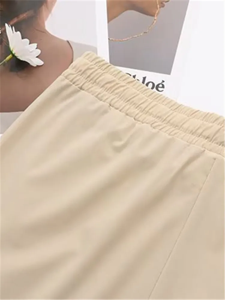 Plus Size Women's Clothing Elastic Waist Casual Trousers Non-Stretch Solid Colour Wide Leg Trousers For Spring/Autumn XL-4XL