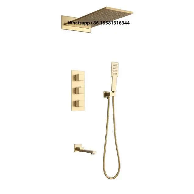 Thermostat Shower System 3-Function Waterfall Rainfall Shower Faucet Set Concealed Thermostatic Waterfall Rainfall Shower Head