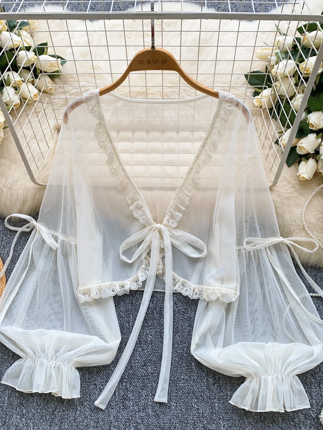 

Милый кружевной фонарь Sve Me ell, тонкий прозрачный шифоновый накидка, женская защита от солнца, корейский свободный крой